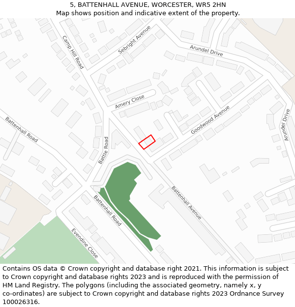 5, BATTENHALL AVENUE, WORCESTER, WR5 2HN: Location map and indicative extent of plot