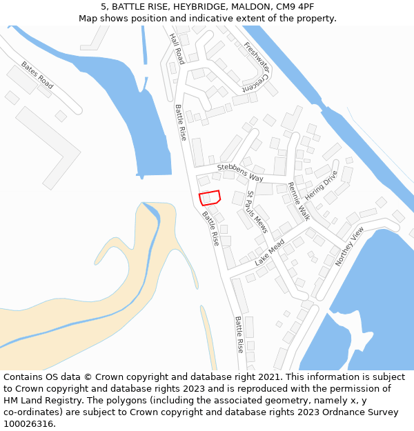 5, BATTLE RISE, HEYBRIDGE, MALDON, CM9 4PF: Location map and indicative extent of plot