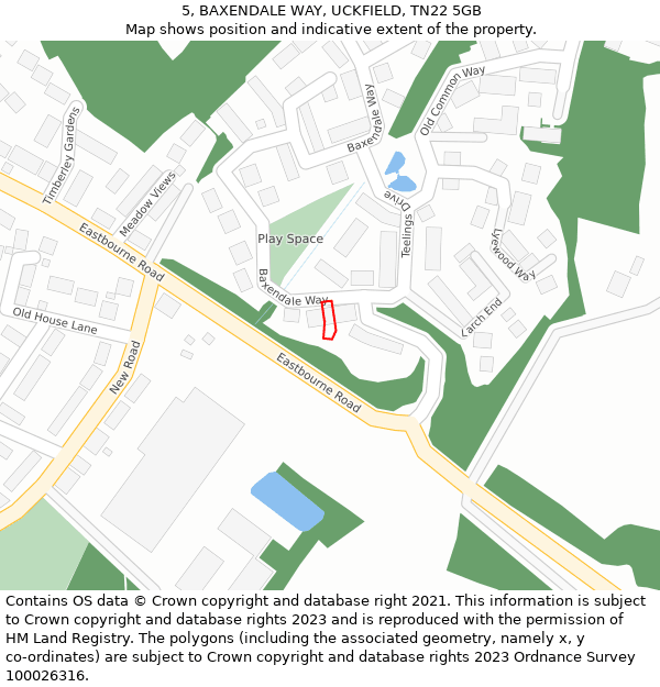 5, BAXENDALE WAY, UCKFIELD, TN22 5GB: Location map and indicative extent of plot