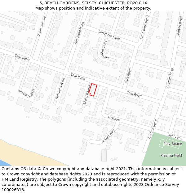 5, BEACH GARDENS, SELSEY, CHICHESTER, PO20 0HX: Location map and indicative extent of plot