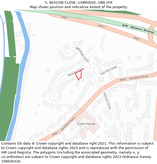 5, BEACON CLOSE, UXBRIDGE, UB8 1PX: Location map and indicative extent of plot