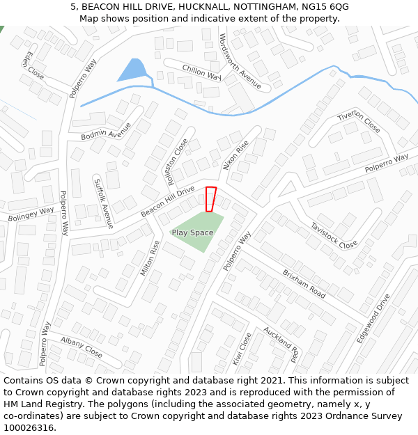 5, BEACON HILL DRIVE, HUCKNALL, NOTTINGHAM, NG15 6QG: Location map and indicative extent of plot