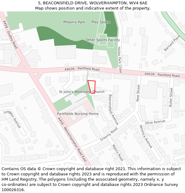 5, BEACONSFIELD DRIVE, WOLVERHAMPTON, WV4 6AE: Location map and indicative extent of plot