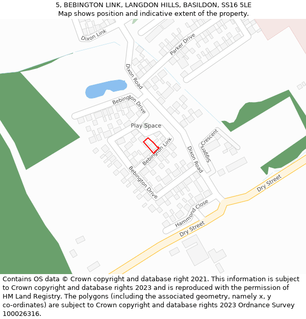 5, BEBINGTON LINK, LANGDON HILLS, BASILDON, SS16 5LE: Location map and indicative extent of plot