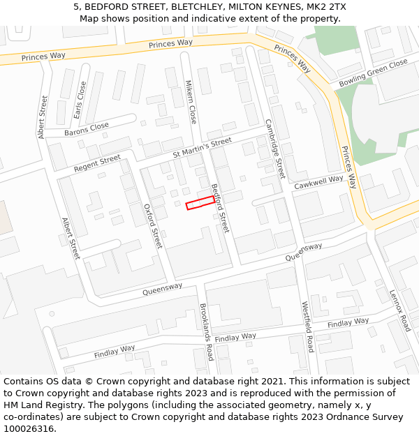 5, BEDFORD STREET, BLETCHLEY, MILTON KEYNES, MK2 2TX: Location map and indicative extent of plot