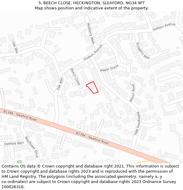 5, BEECH CLOSE, HECKINGTON, SLEAFORD, NG34 9FT: Location map and indicative extent of plot