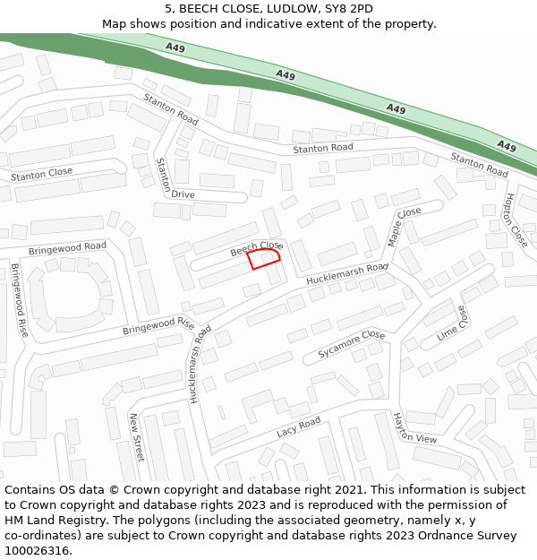 5, BEECH CLOSE, LUDLOW, SY8 2PD: Location map and indicative extent of plot