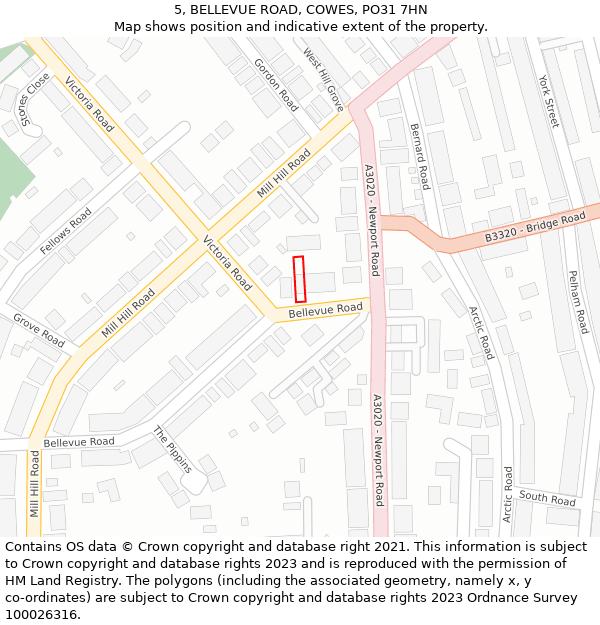 5, BELLEVUE ROAD, COWES, PO31 7HN: Location map and indicative extent of plot