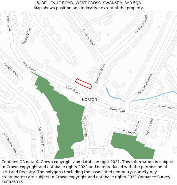 5, BELLEVUE ROAD, WEST CROSS, SWANSEA, SA3 5QA: Location map and indicative extent of plot