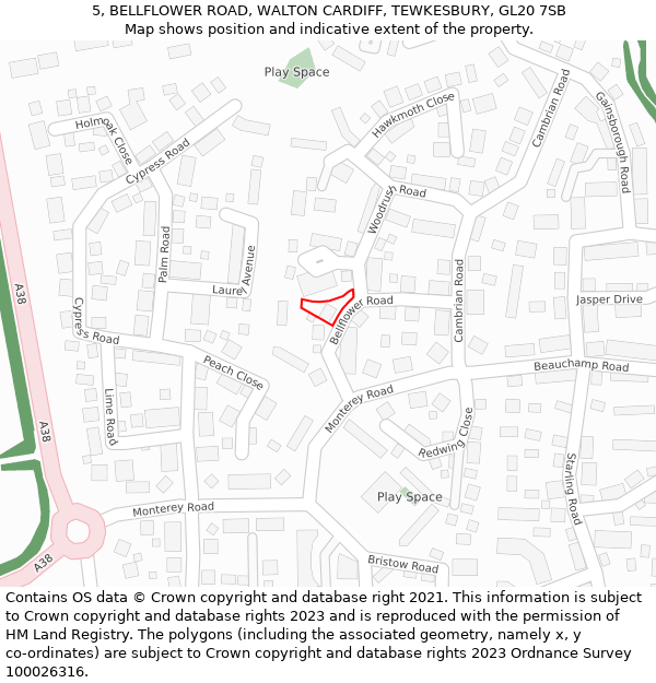 5, BELLFLOWER ROAD, WALTON CARDIFF, TEWKESBURY, GL20 7SB: Location map and indicative extent of plot