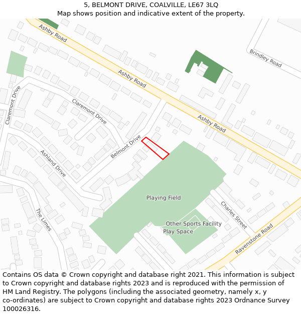 5, BELMONT DRIVE, COALVILLE, LE67 3LQ: Location map and indicative extent of plot