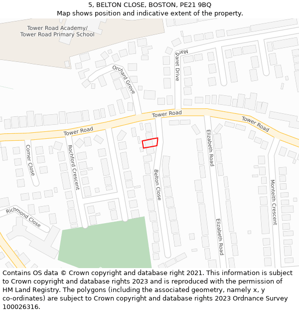 5, BELTON CLOSE, BOSTON, PE21 9BQ: Location map and indicative extent of plot