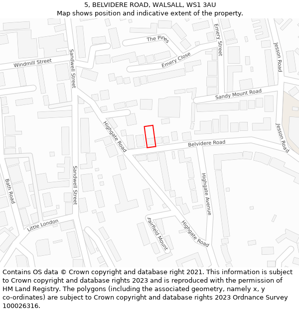 5, BELVIDERE ROAD, WALSALL, WS1 3AU: Location map and indicative extent of plot