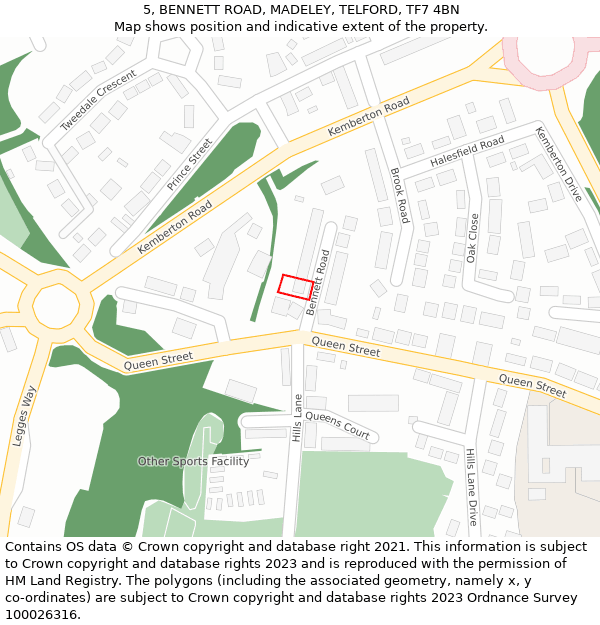 5, BENNETT ROAD, MADELEY, TELFORD, TF7 4BN: Location map and indicative extent of plot