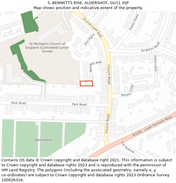 5, BENNETTS RISE, ALDERSHOT, GU11 3SP: Location map and indicative extent of plot