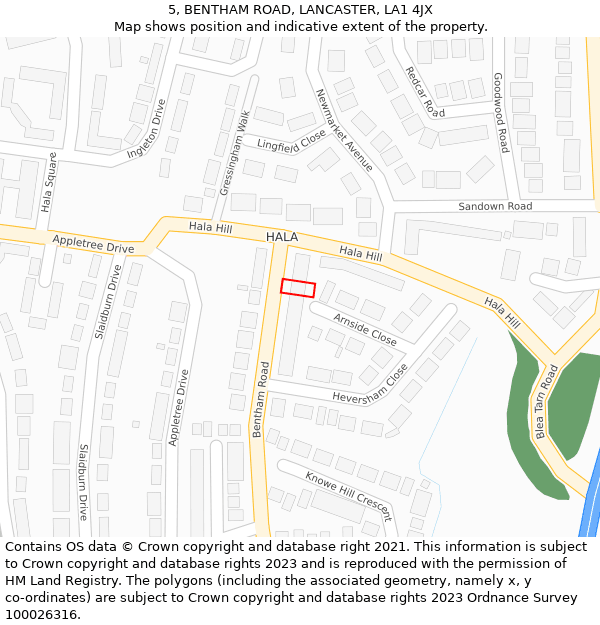 5, BENTHAM ROAD, LANCASTER, LA1 4JX: Location map and indicative extent of plot