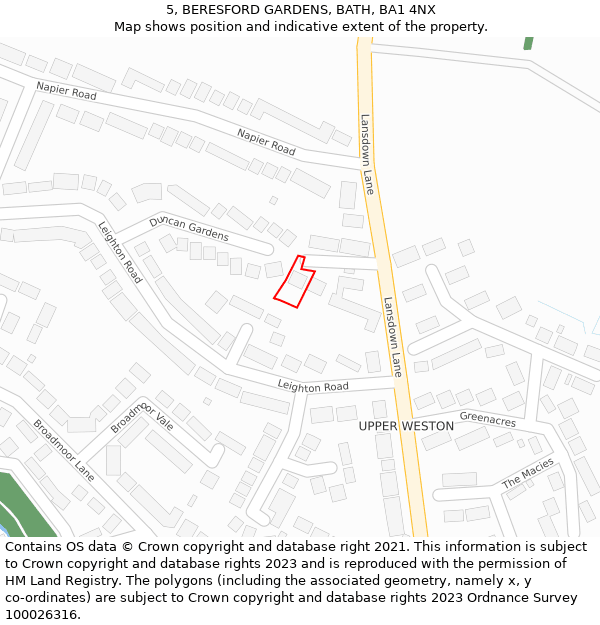 5, BERESFORD GARDENS, BATH, BA1 4NX: Location map and indicative extent of plot