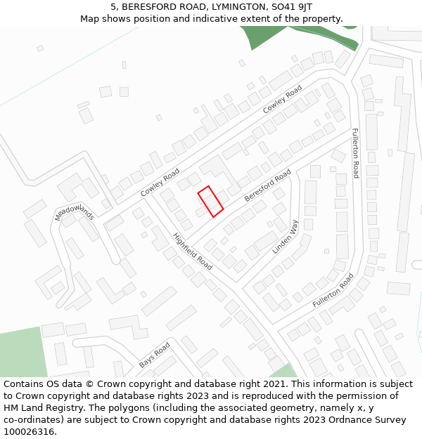 5, BERESFORD ROAD, LYMINGTON, SO41 9JT: Location map and indicative extent of plot