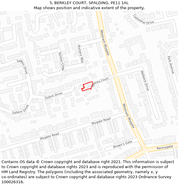 5, BERKLEY COURT, SPALDING, PE11 1AL: Location map and indicative extent of plot