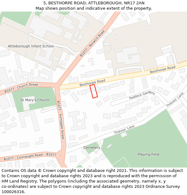 5, BESTHORPE ROAD, ATTLEBOROUGH, NR17 2AN: Location map and indicative extent of plot