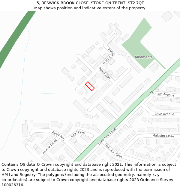 5, BESWICK BROOK CLOSE, STOKE-ON-TRENT, ST2 7QE: Location map and indicative extent of plot