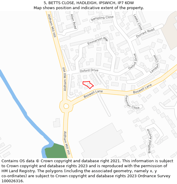 5, BETTS CLOSE, HADLEIGH, IPSWICH, IP7 6DW: Location map and indicative extent of plot