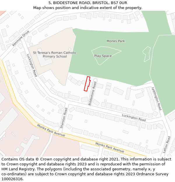 5, BIDDESTONE ROAD, BRISTOL, BS7 0UR: Location map and indicative extent of plot