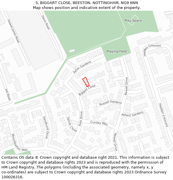 5, BIGGART CLOSE, BEESTON, NOTTINGHAM, NG9 6NN: Location map and indicative extent of plot