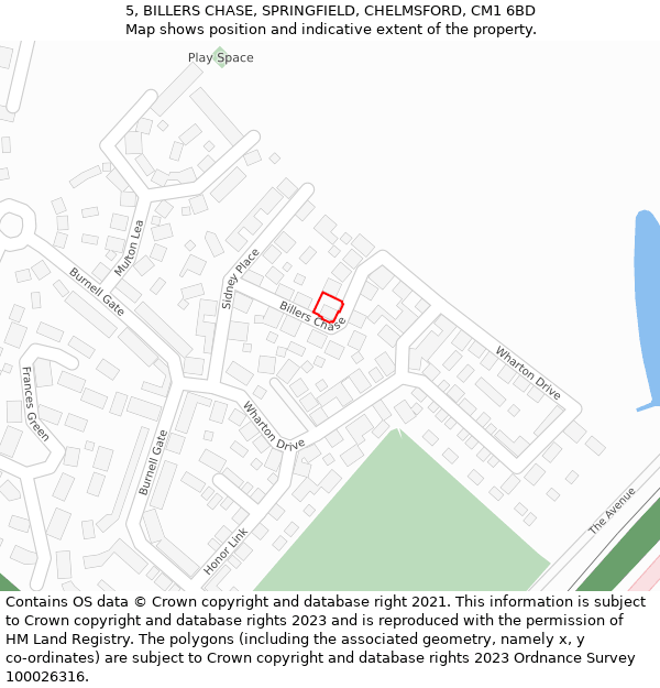 5, BILLERS CHASE, SPRINGFIELD, CHELMSFORD, CM1 6BD: Location map and indicative extent of plot