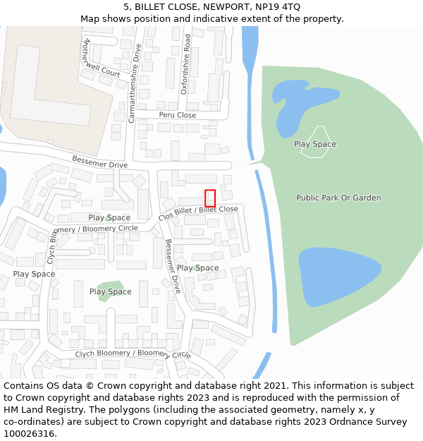 5, BILLET CLOSE, NEWPORT, NP19 4TQ: Location map and indicative extent of plot