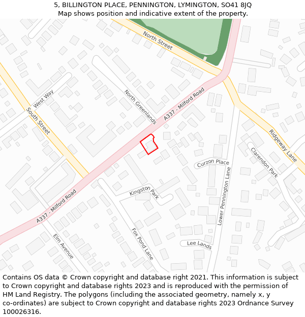 5, BILLINGTON PLACE, PENNINGTON, LYMINGTON, SO41 8JQ: Location map and indicative extent of plot