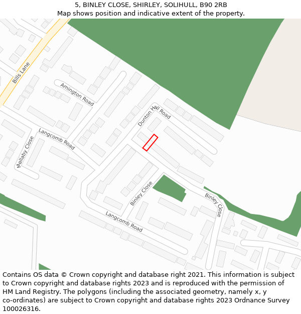 5, BINLEY CLOSE, SHIRLEY, SOLIHULL, B90 2RB: Location map and indicative extent of plot