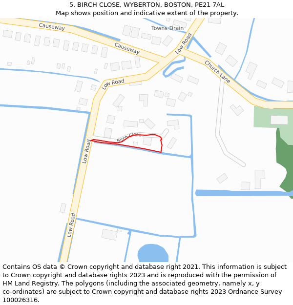 5, BIRCH CLOSE, WYBERTON, BOSTON, PE21 7AL: Location map and indicative extent of plot