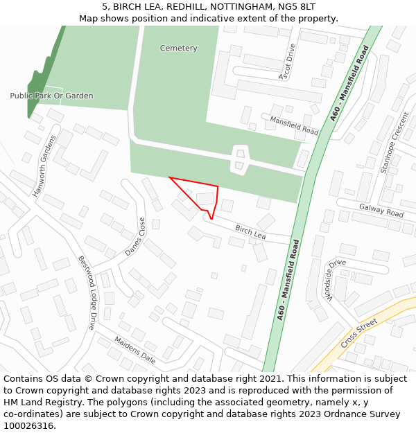 5, BIRCH LEA, REDHILL, NOTTINGHAM, NG5 8LT: Location map and indicative extent of plot