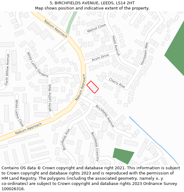 5, BIRCHFIELDS AVENUE, LEEDS, LS14 2HT: Location map and indicative extent of plot