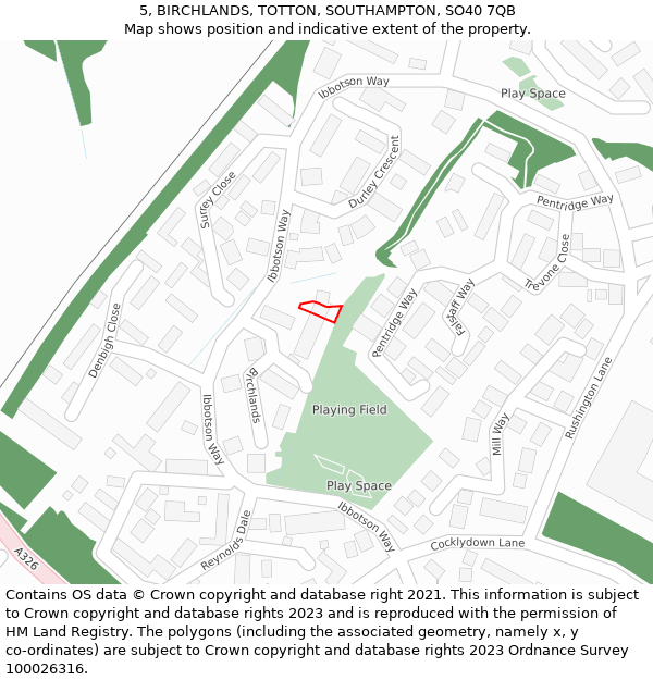 5, BIRCHLANDS, TOTTON, SOUTHAMPTON, SO40 7QB: Location map and indicative extent of plot