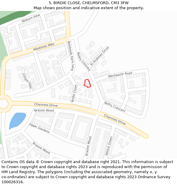 5, BIRDIE CLOSE, CHELMSFORD, CM3 3FW: Location map and indicative extent of plot