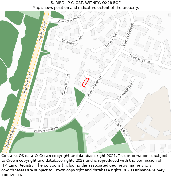 5, BIRDLIP CLOSE, WITNEY, OX28 5GE: Location map and indicative extent of plot