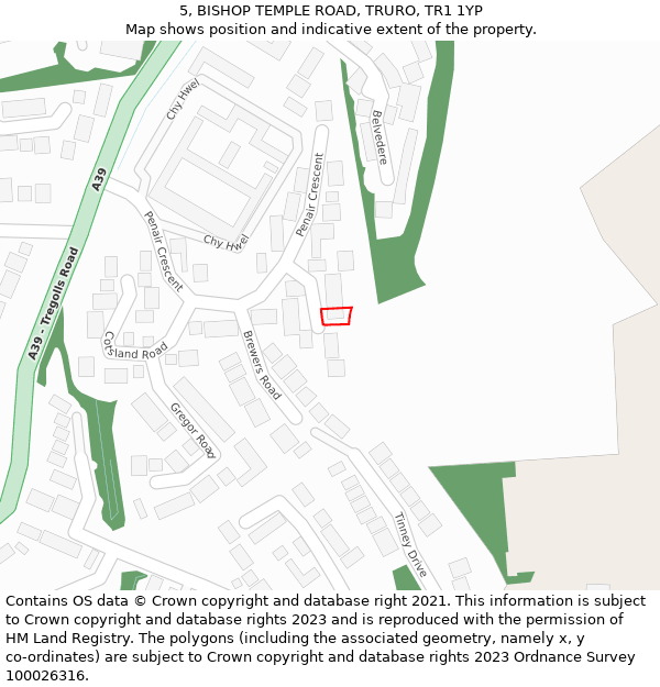 5, BISHOP TEMPLE ROAD, TRURO, TR1 1YP: Location map and indicative extent of plot