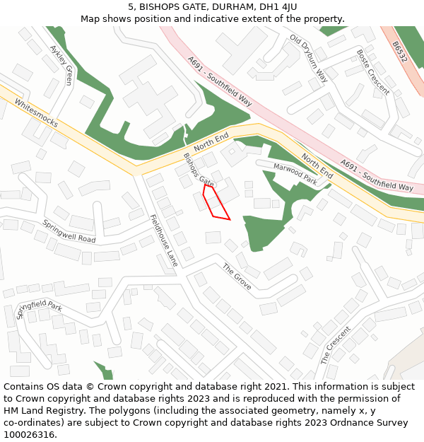 5, BISHOPS GATE, DURHAM, DH1 4JU: Location map and indicative extent of plot