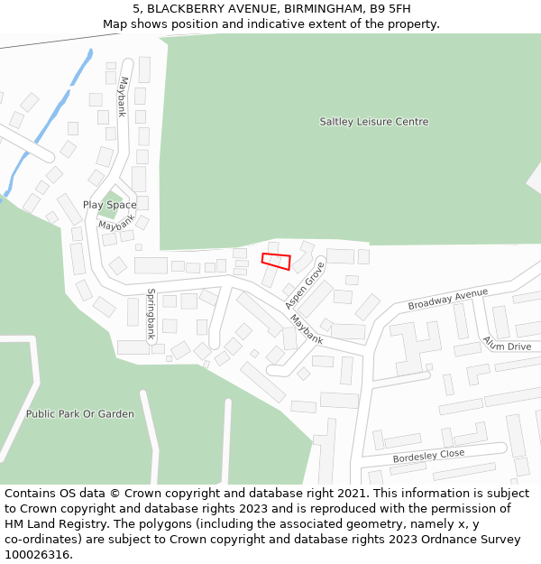 5, BLACKBERRY AVENUE, BIRMINGHAM, B9 5FH: Location map and indicative extent of plot