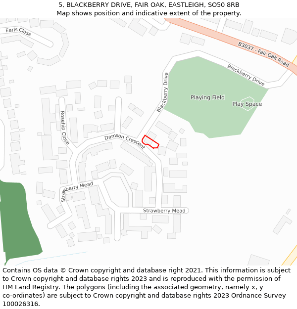 5, BLACKBERRY DRIVE, FAIR OAK, EASTLEIGH, SO50 8RB: Location map and indicative extent of plot