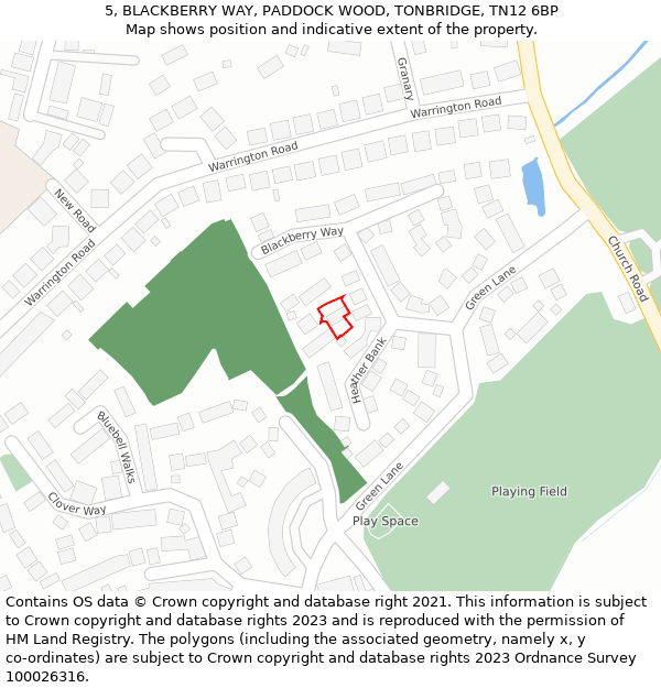 5, BLACKBERRY WAY, PADDOCK WOOD, TONBRIDGE, TN12 6BP: Location map and indicative extent of plot