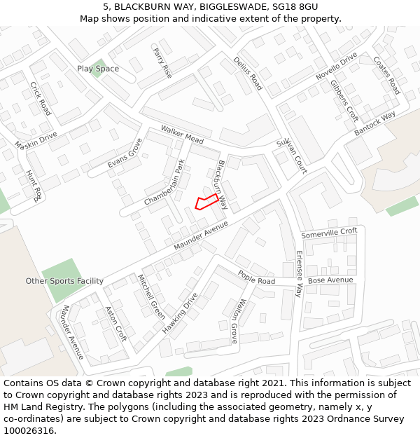5, BLACKBURN WAY, BIGGLESWADE, SG18 8GU: Location map and indicative extent of plot