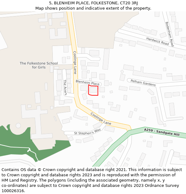 5, BLENHEIM PLACE, FOLKESTONE, CT20 3RJ: Location map and indicative extent of plot