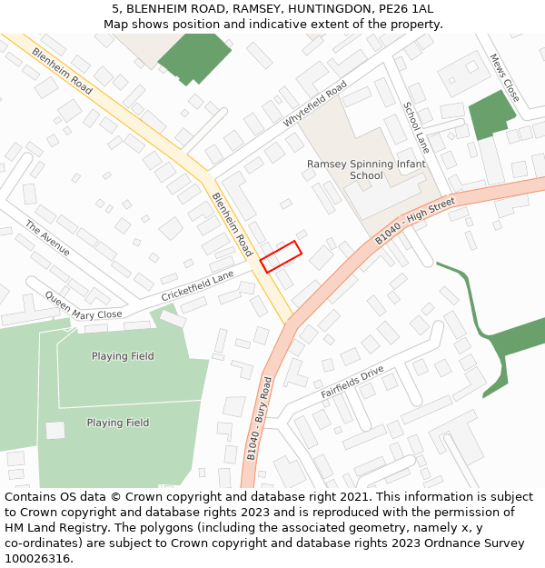 5, BLENHEIM ROAD, RAMSEY, HUNTINGDON, PE26 1AL: Location map and indicative extent of plot