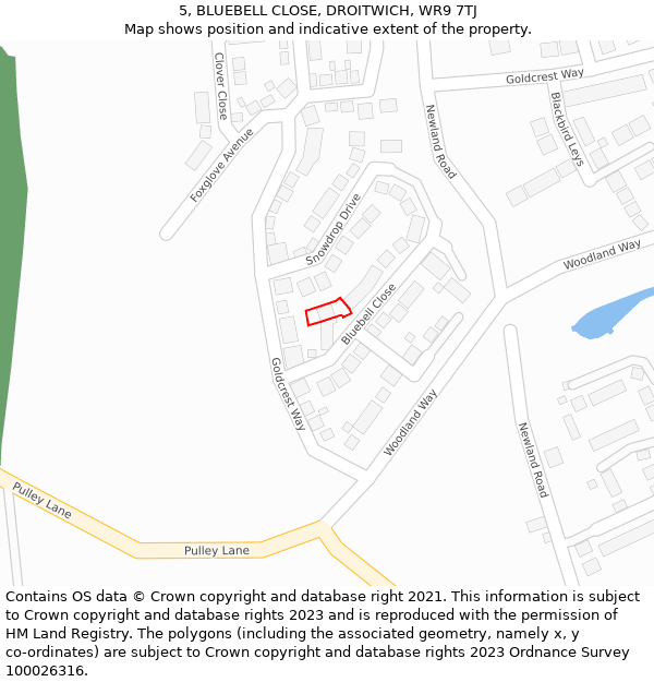 5, BLUEBELL CLOSE, DROITWICH, WR9 7TJ: Location map and indicative extent of plot