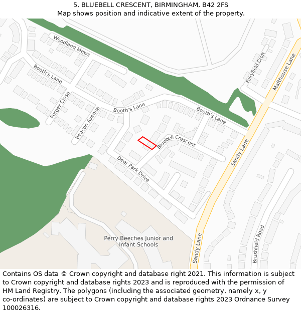 5, BLUEBELL CRESCENT, BIRMINGHAM, B42 2FS: Location map and indicative extent of plot