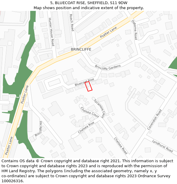 5, BLUECOAT RISE, SHEFFIELD, S11 9DW: Location map and indicative extent of plot