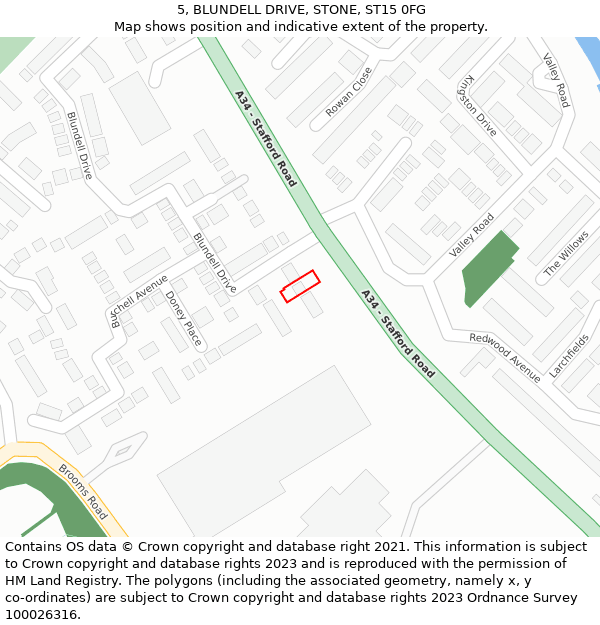 5, BLUNDELL DRIVE, STONE, ST15 0FG: Location map and indicative extent of plot